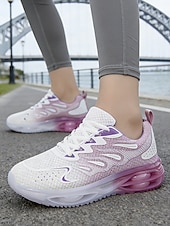 baratos Tênis de Corrida Femininos-Tênis feminino rosa com amortecimento a ar – calçado leve em mesh com degradê rosa, design respirável, confortável para corrida, caminhada, treinos na academia e uso casual.