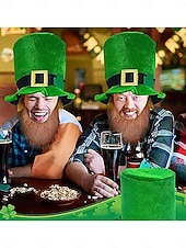 halpa Pyhän Patrikin päivä-Miesten Pyhän Patrickin päivän menninkäisen 8-osainen asusetti – vihreä hattu, parta, henkselit, rusetti, hanskat, kaulakoru &amp;juhlavia asusteita