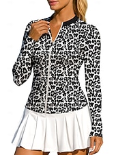 abordables Chemise pour femmes-Femmes Animal Léopard Hauts Chemise T-shirt de sport T-shirt POLO manche longue Fermeture éclair Classique Sportif UPF50+ Résistant aux UV Entraîneur Protection UV Haute élasticité Pilates