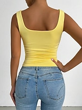 baratos Plain Tank-Women's Camisole Tank Top Solid Color Stylish Casual Sleeveless Square Neck Regular Tops Daily White Yellow Wine Red Royal Blue Summer