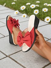 economico Sandali con zeppa-sandali da donna con zeppa e fiocco rossi, sandali casual aperti per le uscite estive, le vacanze, lo shopping e l'uso quotidiano