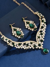 preiswerte Hochzeit ACC-Rotes Kristall-Halsketten-, Ohrring- und Armband-Set für Damen, goldfarbener Strass-Statement-Schmuck, eleganter Glamour-Stil für Partys &amp;Abendveranstaltungen