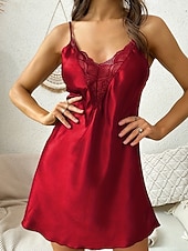 economico Tutine da donna-Per donna Camicia da Notte Casual Morbido Raso Colore Puro Senza schiena Vestiti Quotidiano Casa Da letto Senza Maniche Spalline Nero Champagne Rosa Rosso Viola Estate Vestibilità regolare