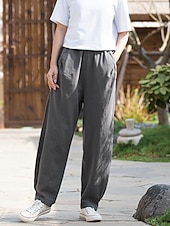 preiswerte Unterteile-Damen Hose aus Baumwollleinen Chinos Sommerhose Lange Unterhosen Urlaub Streetwear Basic Volle Länge Mittlere Taillenlinie Einfach Tasche Elastischer Bund Bequem Komfort Unelastisch Täglich Outdoor