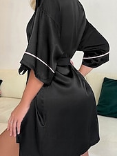 voordelige Rompers voor dames-Dames Loungewear Gewaad Modieus Casual Zacht Heldere kleur Lapwerk Jurken Huis Vakantie Halve mouw V-hals Zwart Blozend Roze Zomer Lente Herfst Ruim Passend