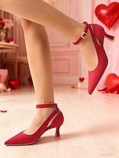 economico San Valentino-décolleté da donna con tacco a gattino e cinturino alla caviglia rosa – romantiche scarpe eleganti con punta a punta, dolce stile San Valentino per appuntamenti, feste e occasioni speciali