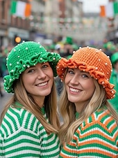 abordables Accesorios-Gorro de punto con trébol y perlas para mujer, varios colores, perfecto para el Día de San Patricio, Carnaval y uso diario.