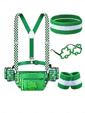 ieftine Accesorii-borsetă bărbătească cu trifoi verde de Ziua Sfântului Patrick, bretele &amp;set de accesorii – echipament de festival cu bandă pentru cap, benzi pentru brațe și ochelari