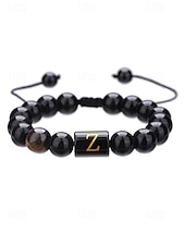 billige Menns smykker-Justerbart armbånd i naturstein for menn med alfabetbokstavdesign, kan tilpasses med 26 bokstaver, perfekt for gave, uformelle anledninger og spesielle anledninger