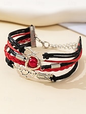 levne Valentýna-Dámské náramky z bohémské slitiny a umělé kůže, vícebarevné s přívěsky ve tvaru srdce a nekonečna – ideální na Valentýna i pro běžné nošení