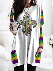 levne Dámské Mardi Gras Oblečení-Karnevalové dámské tričko ombré srdce grafické módní stylové klasické dlouhý rukáv kulatý výstřih dlouhé topy každodenní víkendový potisk kapsa bílá žlutá fialová jaro podzim