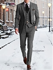 economico Blazer Classici da Uomo-Per uomo Blazer+Gilet+Pantaloni eleganti Blazer Affari Lavoro Matrimonio Moda Streetwear Autunno Inverno Tergal Tinta unica 3 pezzi Monopetto Giacca Nero Champagne Rosa Borgogna