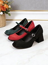  naisten elegantit vihreät mokkanahkaiset yksiremmilliset lohkokorkoiset avokkaat | mukavat neliökärkiset mary jane -korkokengät toimistoon ja jokapäiväiseen käyttöön