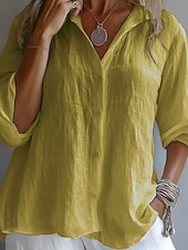 abordables Blusas Elegantes-Mujer Camisa Blusa Botones Asimétrico Plano Elegante Activo Manga Larga Cuello Camisero Tops regulares Festivos Noche Blanco Amarillo Rosa Azul cielo Verano