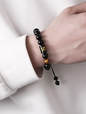 billige Menns smykker-Justerbart armbånd i naturstein for menn med alfabetbokstavdesign, kan tilpasses med 26 bokstaver, perfekt for gave, uformelle anledninger og spesielle anledninger