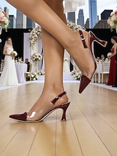preiswerte Hochzeitsgast-Silberne, transparente Slingback-Pumps für Damen, spitze Zehenpartie, mittelhoher Absatz, moderne, elegante Schuhe für Hochzeitsgäste bei Hochzeiten in der Stadt