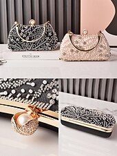 Χαμηλού Κόστους Γάμος ACC-Γυναικεία τσάντα clutch από πολυεστέρα με διακοσμητικά από πούλιες και χάντρες, λουράκι ώμου με αλυσίδα, μεγάλη χωρητικότητα, πολλά χρώματα – ιδανική για γάμους και βραδινά πάρτι