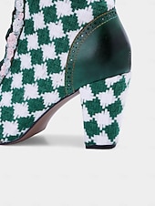 abordables Chaussures de femme-Bottes à talons à carreaux verts pour femmes – Style de carnaval vintage avec détails en dentelle parfaites pour le carnaval les festivals et les soirées costumées
