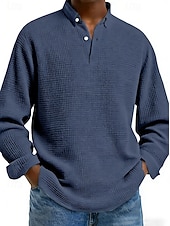abordables Polo clásico para hombre-Hombre Camisetas polo con diseño de gofre Camisetas polo Casual Calle Diseño Manga Larga Básico Moderno Plano Botones Primavera Otoño Ajuste regular Negro Blanco Rojo Azul Marino Albaricoque