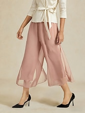 Недорогие Прямые Брюки-Жен. Широкие Элегантный стиль По щиколотку Нормальная Эластичная Розовый Лето Весна Осень