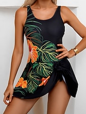 levne Jednodílné-Dámské jednodílné plavky s sukní plážové oblečení na dovolenou květinový grafický za krk bez rukávů plavky