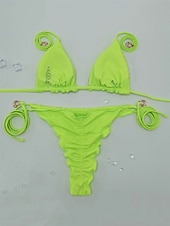 Χαμηλού Κόστους Σετ μπικίνι-Γυναικείο Μαγιό Μπίκινι 2 Τεμαχίων Με Διακοσμητικά Μπράτσα Λεπτό Ανοιχτή Πλάτη Διακοπές Παραλία Μονόχρωμο Χαλαρό Λαιμό Αμάνικο Μαγιό