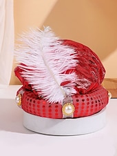 お買い得  アクセサリー-男性用カーニバルプリンススパンコールターバンキャップ | 多色、ポリエステル、羽根とパールアクセント付き | 仮装、ハロウィーン、祝祭のイベントに最適