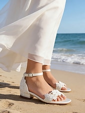 preiswerte Braut-Flache Hochzeitssandalen aus weißer Spitze für Damen – elegante Brautschuhe für Hochzeiten im Freien und am Strand
