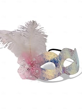 olcso kiegészítők-Női kék-zöld fényes tollas álarc a Mardi Gras-ra – Elegáns velencei karneváli jelmez kiegészítő textúrált mintával bulikhoz és bálokhoz