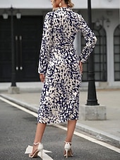 cheap Art&amp;Design Dress-Women's Midi Dress A Line Dress Summer Dress Casual Daily Regular Fit Graphic Leopard Long Sleeve Lapel Navy Fuchsia Green Spring