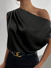 economico Bluse Eleganti-Per donna Camicia Elegant Top in raso Blusa Senza schiena Semplice Vintage Elegante Senza Maniche Asimmetrico Top Regolari Quotidiano Ferie Uscire Nero Verde chiaro Verde smeraldo Albicocca Estate