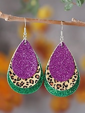 economico Accessori-WooHoo Orecchini di pelle da donna per Mardi Gras – Colorati luccicanti regolabili con design multi-stile – Perfetti per Carnevale e accessori per costumi da ballo mascherato