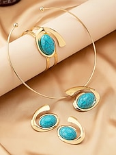 זול שרשרת נשים-סט תכשיטי סגסוגת בוהמי לנשים עם אבני טורקיז - שרשרת, עגילים וצמיד, זמינים במגוון צבעים - מושלם לאירועים יומיומיים וחגיגיים
