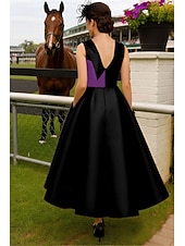 ieftine Lungimea gleznei-Linia -A Lungime Gleznă Rochie Derby Rochie Mama Miresei Fără manșon Stil Nautic Gât Înalt Elegant Kentucky Derby Satin cu Arc Bloc Culoare