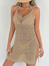 abordables Robes de plage-Femmes Maillots de Bain Vêtement couvrant Robe de Bain Robes Maillot de bain Découpé Vacances Tenues de plage Couleur Unie Col Halter Sans manches Maillots de bain