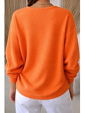 cheap Textured Hoodies-Women's Sweatshirt Elegant Streetwear Daily Solid Color Ribbed V Neck Braided Print Long Sleeve Regular Tops Knit Formal Outdoor Home Black White Spring Fall