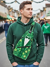  Bolso bandolera de poliéster para hombre, diseño de esmoquin del Día de San Patricio con estampados de tréboles y monedas, múltiples diseños, perfecto para celebraciones navideñas y uso diario.