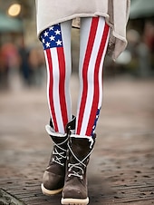 baratos Calças do Dia da Independência-Leggings femininas para o Dia da Independência dos EUA, leggings confortáveis, leggings casuais para férias, calças compridas de cintura alta com estampa da bandeira americana, confortáveis, elásticas, casuais para uso diário, férias, azuis, primavera, ou