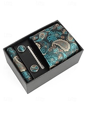 preiswerte Hochzeit ACC-Geschenkset für Herren aus Polyester mit Paisley-Muster: Krawatte, Manschettenknöpfe, Einstecktuch und Krawattenklammer – perfekt für Hochzeiten und als Geschenk.