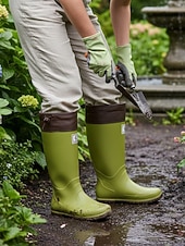cheap Fashion Boots-Women's Foldable Green Rain Boots - Waterproof, Adjustable Cuff Garden Boots with Non-Slip Sole | Practical Casual Style for Gardening, Yard Work, Outdoor Errands &amp; Rainy-Day Walks