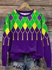 economico Abbigliamento femminile per il Carnevale-Felpa Pullover da Donna Carnival Maglietta Grafica Astratta Casual Maniche Lunghe Collo Giro Regular Tops Moda Quotidiana Giallo Viola Verde Primavera Inverno