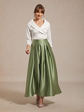 levne Jednoduché sukně-Dámské Saténové sukně Elegantní Maxi Středně vysoký pas Sukně Lehce elastické Koktejlový večírek Svatba Host Mechově zelená Léto Satén