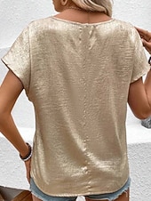 preiswerte Schicke Blusen-Damen Hemd Elegant Satin-Top Bluse Einfach Vintage Stilvoll Kurzarm Rundhalsausschnitt Normale Oberteile Ferien Ausgehen Gold Sommer Frühling