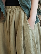 cheap Premium Linen Collection-Women's Cotton Linen Pants Chinos Summer Shorts Bloomers Vacation Streetwear Basic Full Length Medium Waist Plain Pocket Elastic Waistband Comfy Comfort Inelastic Daily Outdoor Vacation rice white