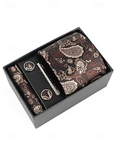 preiswerte Hochzeit ACC-Geschenkset für Herren aus Polyester mit Paisley-Muster: Krawatte, Manschettenknöpfe, Einstecktuch und Krawattenklammer – perfekt für Hochzeiten und als Geschenk.
