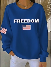  Unabhängigkeitstag Patriotische Damen Strukturierter Pullover Sweatshirt Pullover Grafisch Lässig Langarm Rundhals Reguläre Oberteile Lässig Zuhause Straße Blau Schwarz Weiß Rot Frühling Herbst