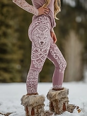 preiswerte -Damen Leggings Urlaub Vintage Lässig Volle Länge Hohe Taille Grafik Tiermotiv Abstrakt Komfort Weich Bequem Mikroelastisch Täglich Outdoor Urlaub Rosa Frühling Herbst Schmaler Schnitt