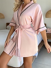 voordelige Rompers voor dames-Dames Loungewear Gewaad Modieus Casual Zacht Heldere kleur Lapwerk Jurken Huis Vakantie Halve mouw V-hals Zwart Blozend Roze Zomer Lente Herfst Ruim Passend