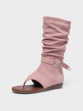 preiswerte Cowboy &amp; Western Stiefel-Braune, lässige Boho-Stiefeletten aus Wildleder mit offener Zehenpartie und Schnallendetail – stylisches Festival-Schuhwerk, perfekt für Musikfestivals und Outdoor-Veranstaltungen