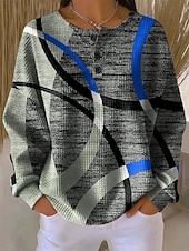 tanie Paski i geometryczne bluzy z kapturem-Damskie Z kapturem Guziki Graficzny Geometryczny Kolorowy blok Moda Codzienny Nadruk Długi rękaw Półgolf Okrągły dekolt Zwykłe topy Codzienny Ulica Niebieski Czerwony Fioletowy Zielony Jesień Zima